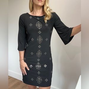 White House Black Market Black Dress with Gold and Silver Embellishments